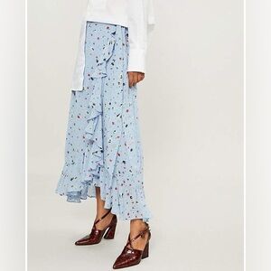 Ganni dainty printed crepe wrap skirt